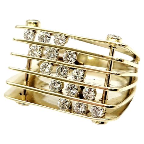 Diamond Gold Multi Row Interlocking Ring At 1stdibs