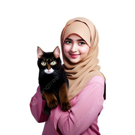 Ai Generated Image Hijab Girl Holding Very Cute Cat Girl Paint Ai