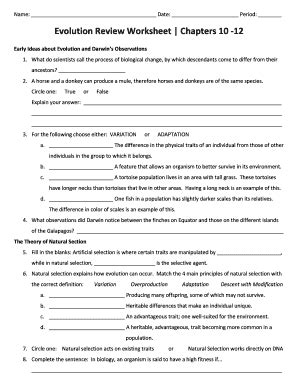 Evolution review worksheet