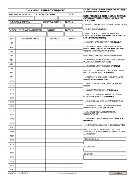 Military Vehicle Inspection Checklist Pdf Fill Online Printable