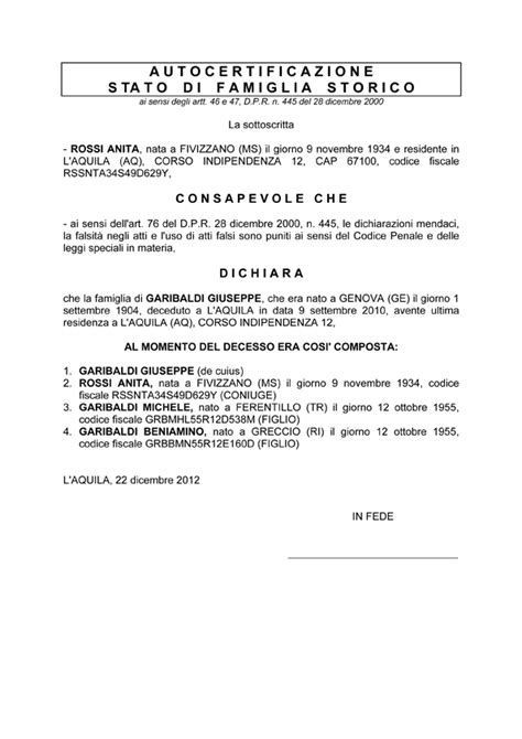 Nel caso di unico intestatario: Modello Atto Notorio - Rowansroom