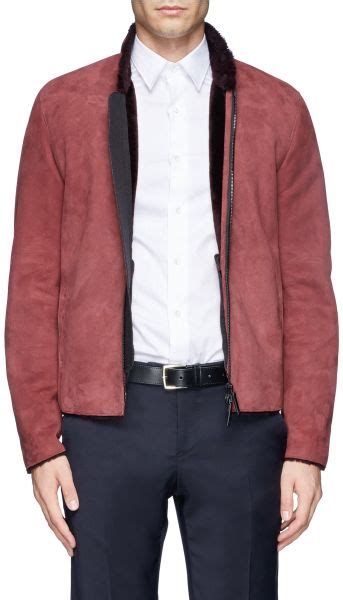 Armani Shearling Suede Jacket In Red For Men Lyst