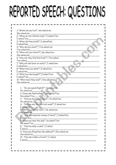 Reported Speech Questions Esl Worksheet By Kingshit