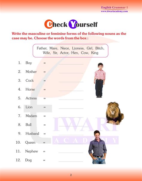 Class English Grammar Chapter Gender He Words And She Words Pdf