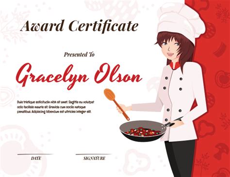 Printable Chef Award Certificate Template