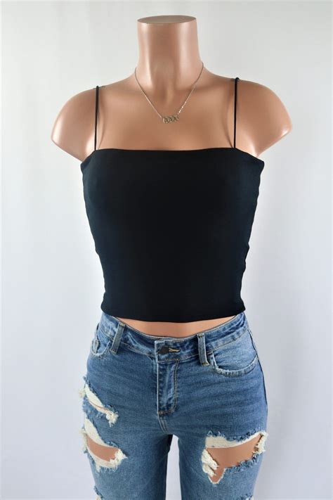 Fave Basic Crop Top Plain Double Lined Spaghetti Strap Crop Top