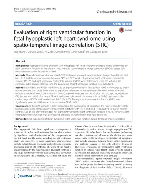 Pdf Evaluation Of Right Ventricular Function In Fetal Hypoplastic