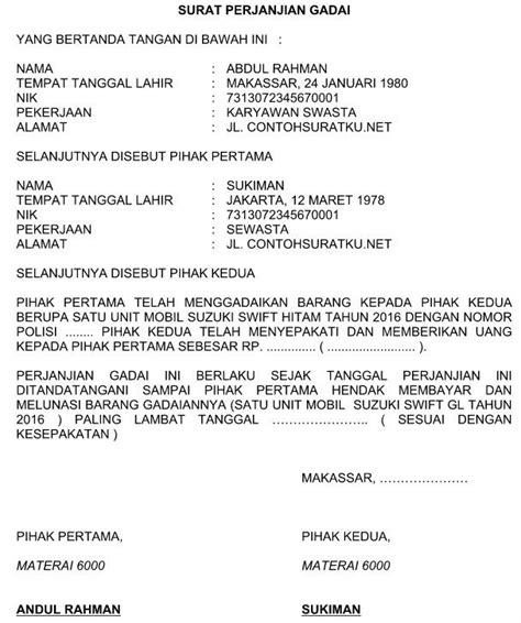 Fasal 1 maksud dan tujuan 1. Contoh Surat Perjanjian Gadai Mobil Terbaru Format Word