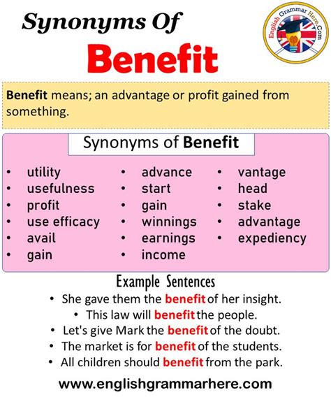 Synonyms Of Benefit, Benefit Synonyms Words List, Meaning and Example ...
