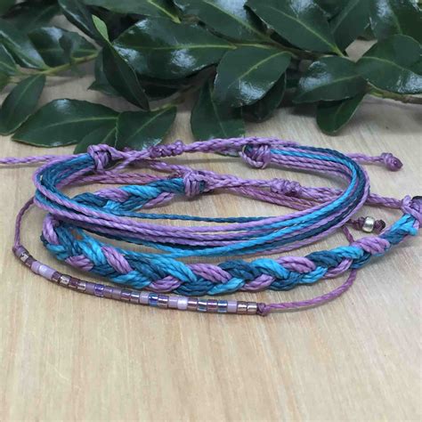 Purple Denim Friendship Bracelets, 3 Bracelet Set : Braided, Charm and Freeform Adjustable ...