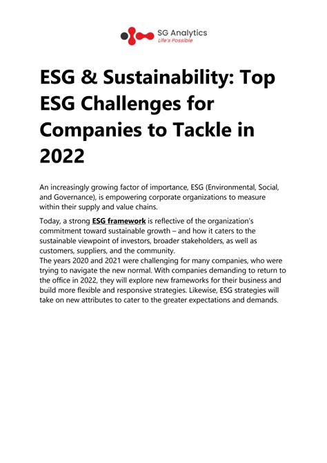 Top Esg Challenges For Companies To Tackle In 2022 By John Brown Issuu
