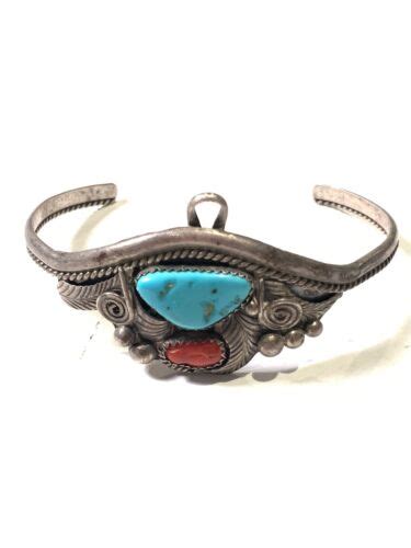 Vintage Navajo Justin Morris Sterling Silver Turquoise Coral Cuff