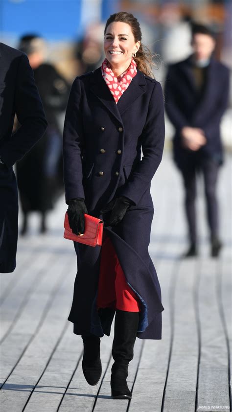 Kate Middleton Wearing The Hobbs London Bianca Maxi Coat In Navy Blue
