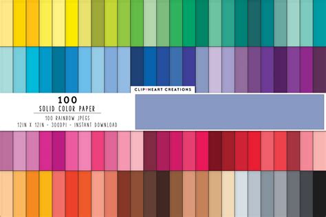 100 Solid Color Digital Papers Rainbow Colors 12 X 12in