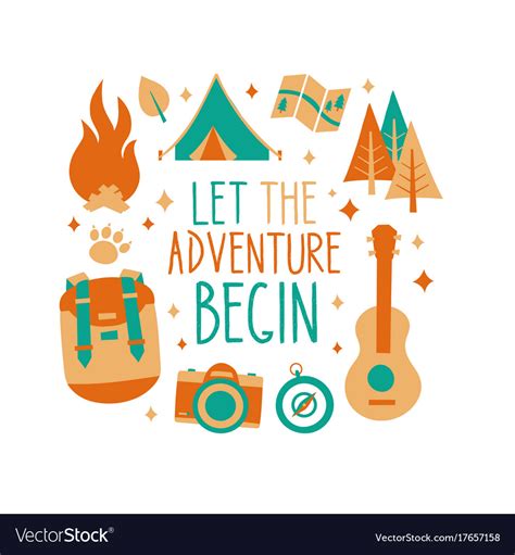 Let The Adventure Begin Inscription Card T Shirt Vector Image