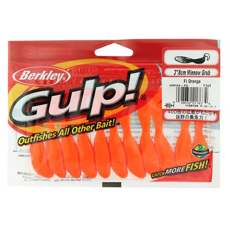 Berkley Gulp Minnow Grub Soft Bait 3 Length Fluorescent Orange Per