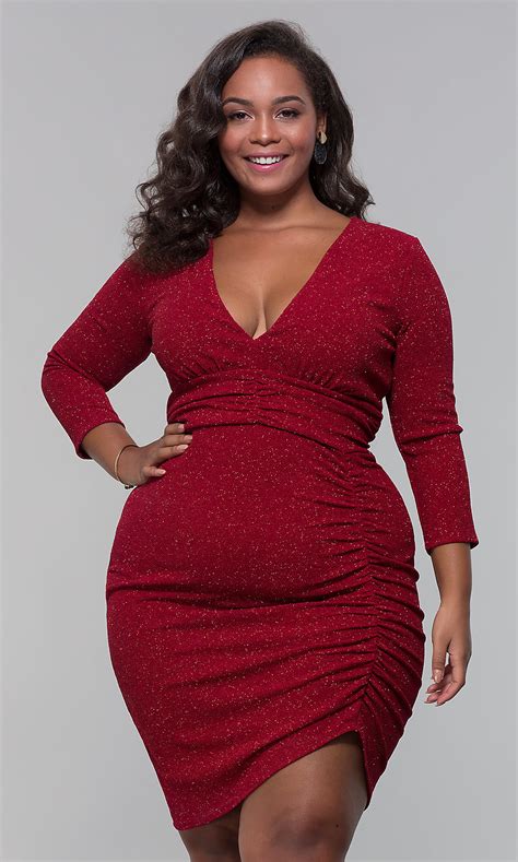 Plus Size Glitter Wine Red Holiday Dress Promgirl