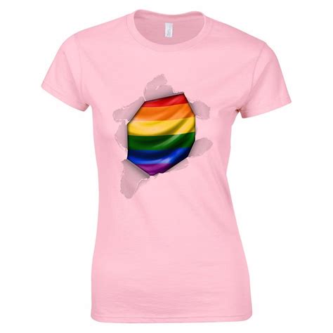 Gay Pride And Proud Ripped Paper Rainbow Flag Lgbt Womens T Shirt Ebay