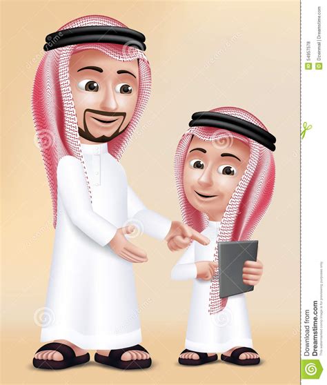Realistic 3d Arab Teacher Man Character Teaching Boy Stock Vector