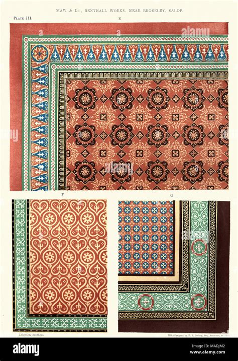 Vintage Engraving Of A Victorian Encaustic Floor Tile Pattern 1855 By