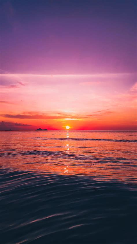 Sunset By The Beach Orange Sky Blue Gradient Purple Hd Phone