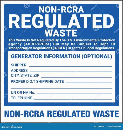 Container Hazardous Standard Label Marking Non Rcra Regulated Waste