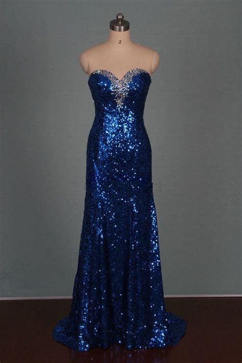Sparkle Royal Blue Sequins Sweetheart Long Prom Dresses 2015 Long Prom