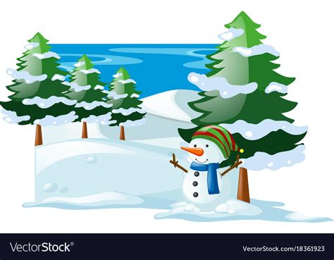 Download Winter scene with snowman in the snow field Vector Image