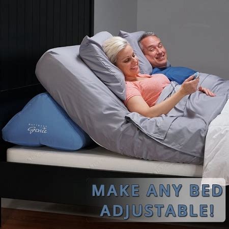 The mattress genie will work on any sort of bed (excluding waterbeds), requires no straps and doesn't cause the mattress to slide down the bed, an issue with some mattress variators. Adjustable Bed Wedge from Mattress Genie :: better than ...