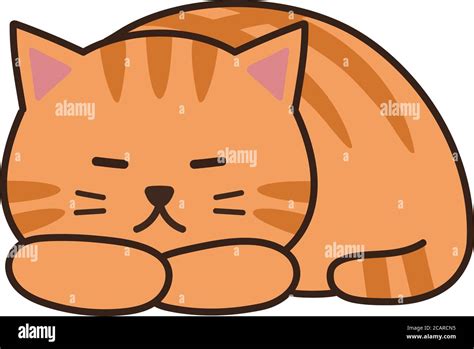 Sleeping Tabby Cat In A Loaf Vector Illustration Isolated On White