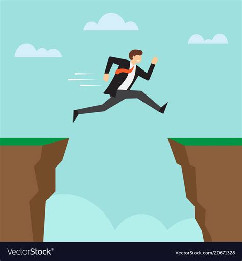 Businessman Jump Through The Gap Between Cliffs Vector Image