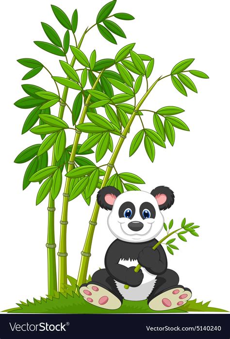Cartoon Panda Sitting And Eating Bamboo Royalty Free Vector