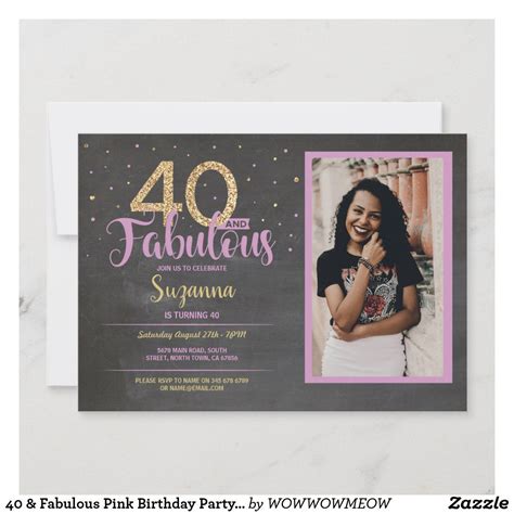 40 And Fabulous Pink Birthday Party 40th Gold Photo Invitation 40th Bday Ideas 40th Birthday