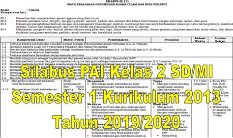 Program semester, program tahunan, sk kd ki menjadi pelengkap dokumen dengan demikian diharapkan akan sangat memabantu para guru. Silabus PAI Kelas 2 SD/MI Semester 1 Kurikulum 2013 Tahun ...