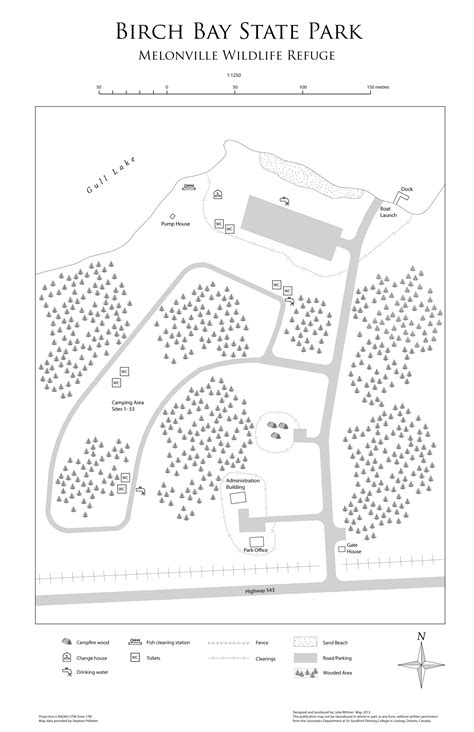 greyscale map of Birch Bay State Park and Melonville Wildlife Refuge