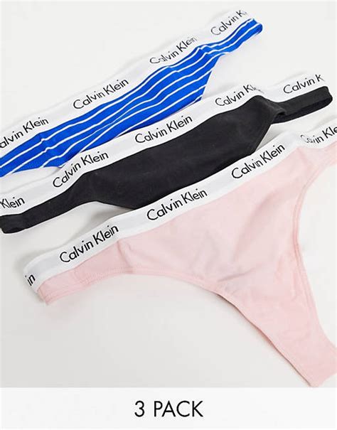 calvin klein carousel 3 pack thongs in black pink and blue stripe asos