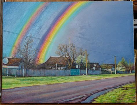 Oil Painting Landscape Rainbow Painting Original Oil Etsy
