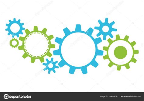Green And Blue Gears On White Background Vector Illustration Stock