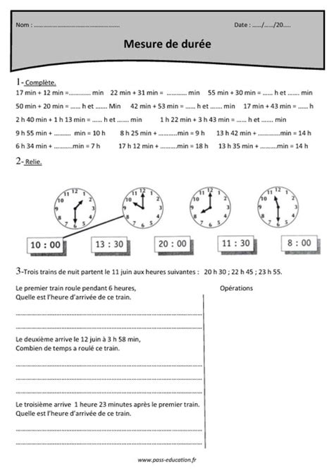 Heure Minute Seconde Cm1 Exercices Corrigés Sur Le Temps Et Durée