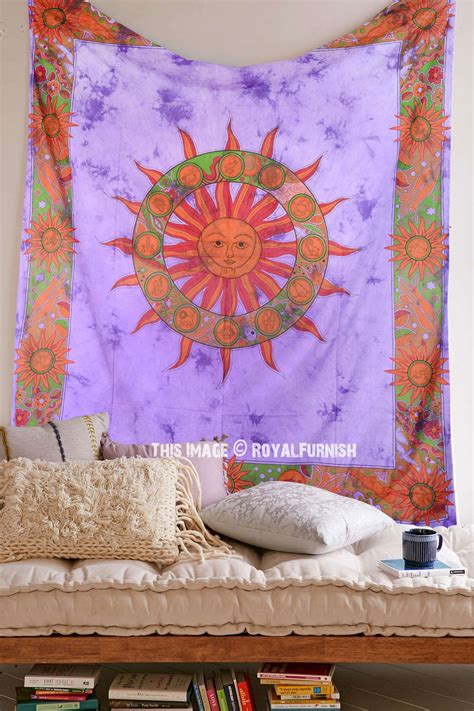 The indian red tapestry represents royalty, nobility, power, and ambition. Purple Tie Dye Sun Tapestry Wall Hanging - RoyalFurnish.com