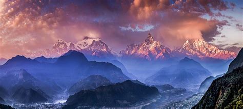 Wallpaper 2048x925 Px Blue Clouds Himalayas Landscape Mist