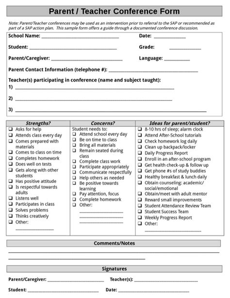Download Parent Teacher Conference Form 1 For Free Formtemplate