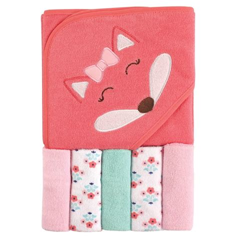 Luvable Friends Baby Girl Hooded Towel With Five Washcloths Girl Fox