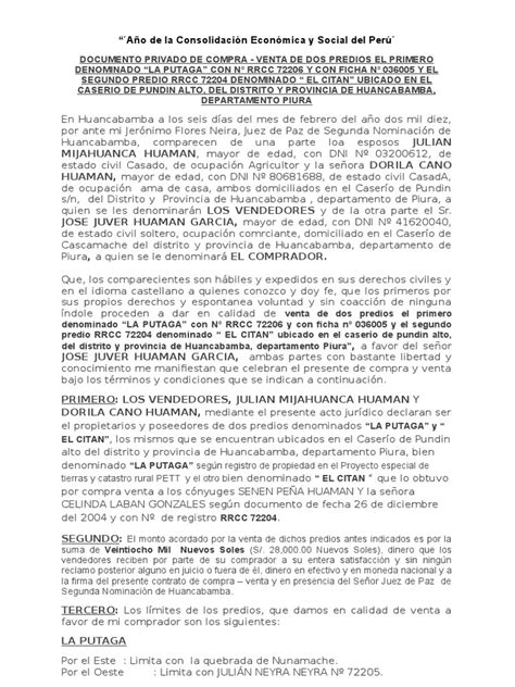 Documento De Compra Venta De Un Terreno Propiedad Derecho Privado