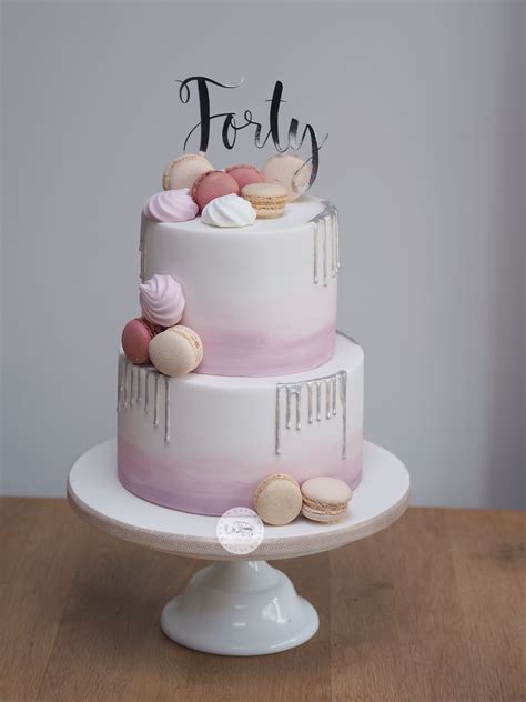 2 tier ladies birthday cake 40th birthday cake silver drips and delicious macarons in 2020
