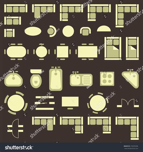 Standard Furniture Symbols Used Architecture Plans Vector Có Sẵn Miễn