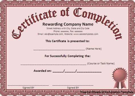 Free Certificate Of Completion Template Sample Templates