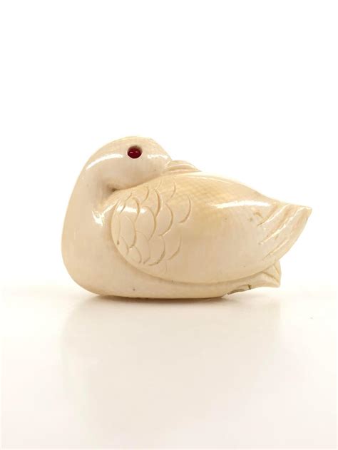 Lot Antique Hand Carved Ivory Netsuke Duck
