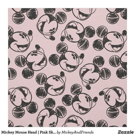 Mickey Mouse Head Pink Sketch Pattern Fabric In 2021 Fabric