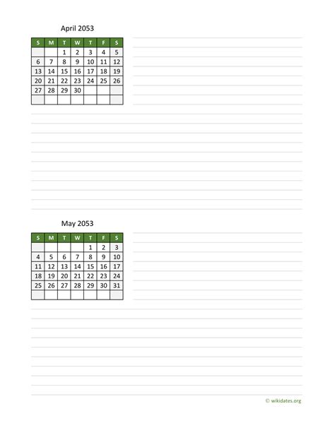 April And May 2053 Calendar